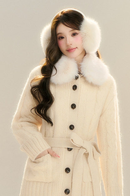 Waist-Cinching Cable Knit Sweater Cardigan