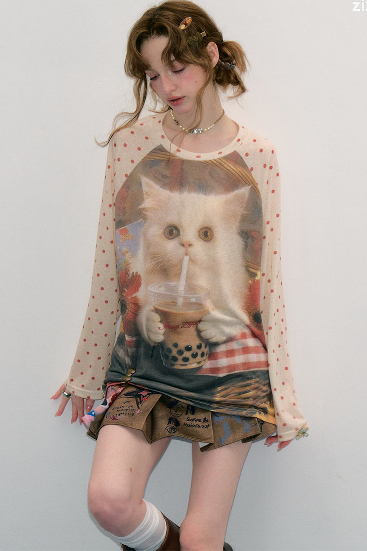 Autumn American Retro Polka Dot T-Shirt