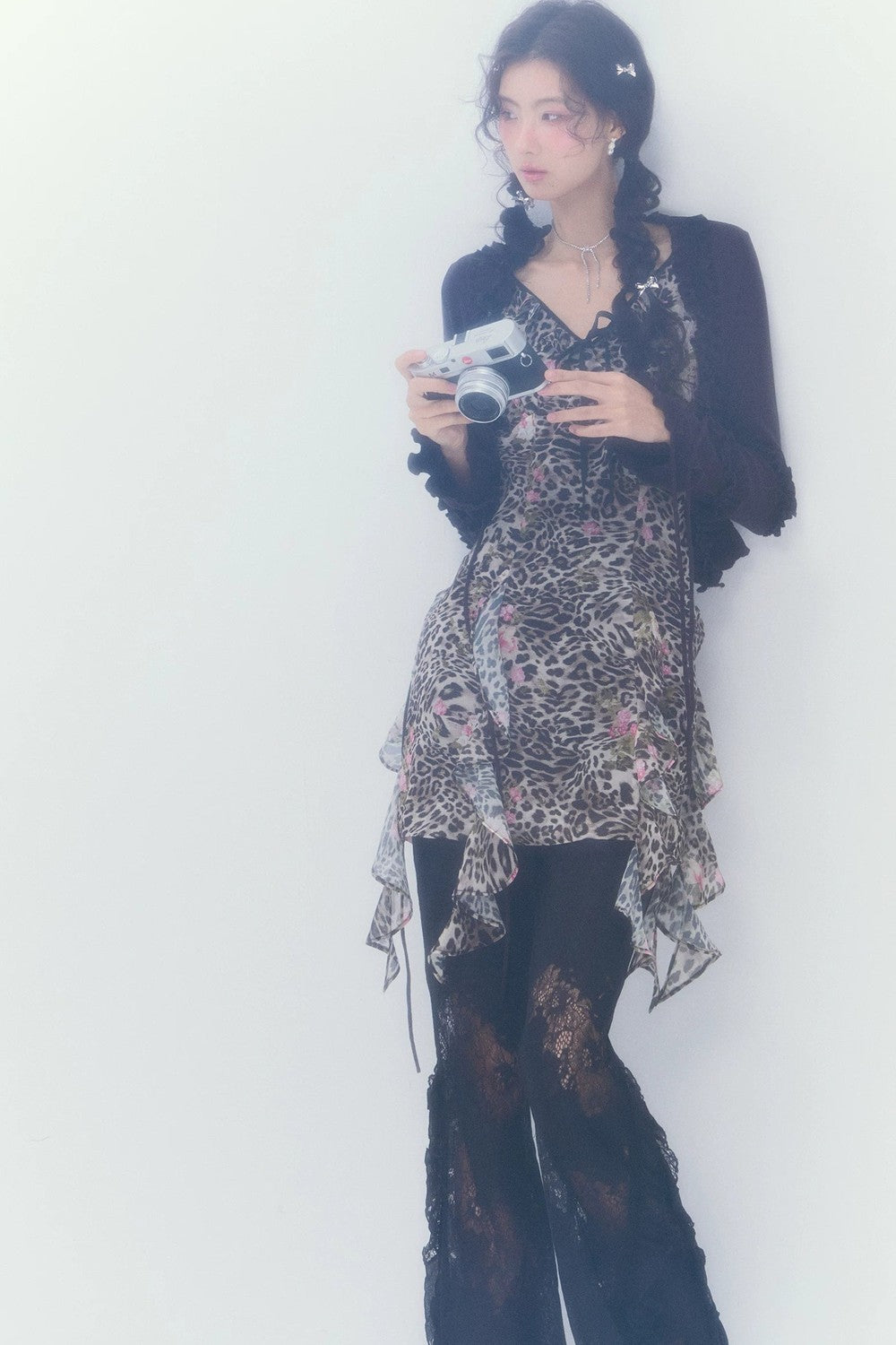 Vintage Leopard Print V-Neck Dress