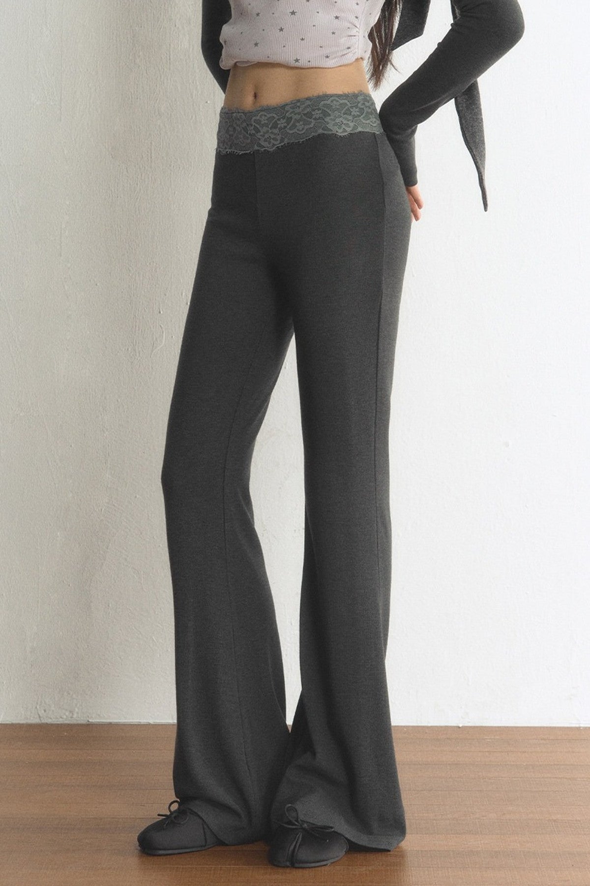 High-Waisted Lace Waistband Flared Pants