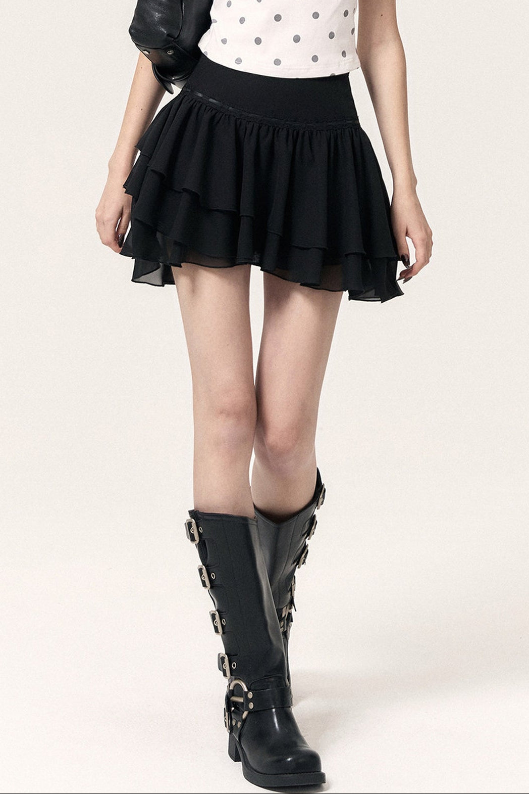 New Chinese Style Jacquard Top and Ruffle Skirt Set-Up