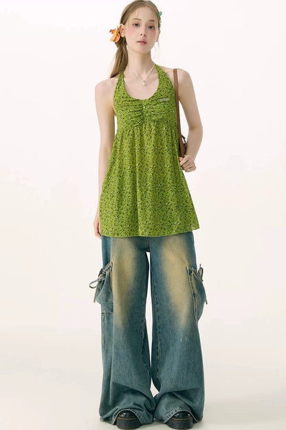 Summer Green Floral Halter Top