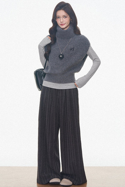 Layered Turtleneck Sweater and Pants 3-Piece Set-Up