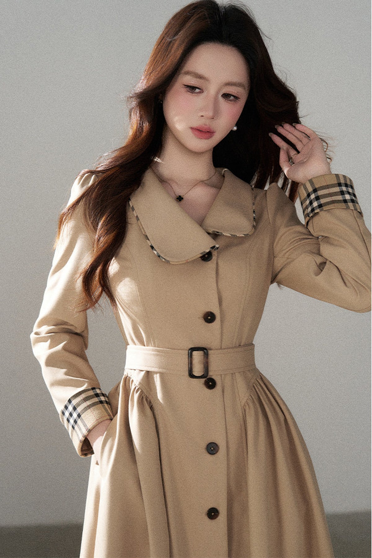 Long Sleeve Single-Breasted Trench Coat, Top and Skirt
