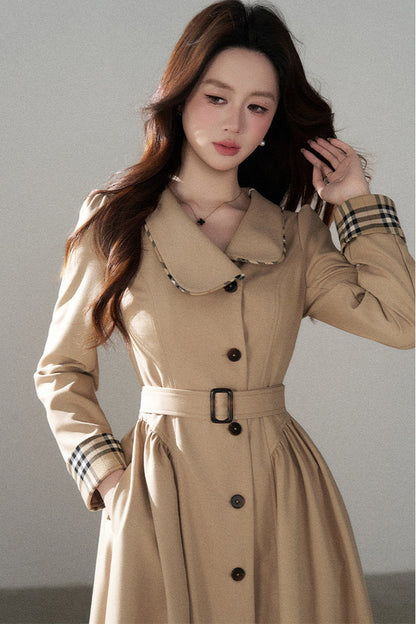 Long Sleeve Single-Breasted Trench Coat, Top and Skirt