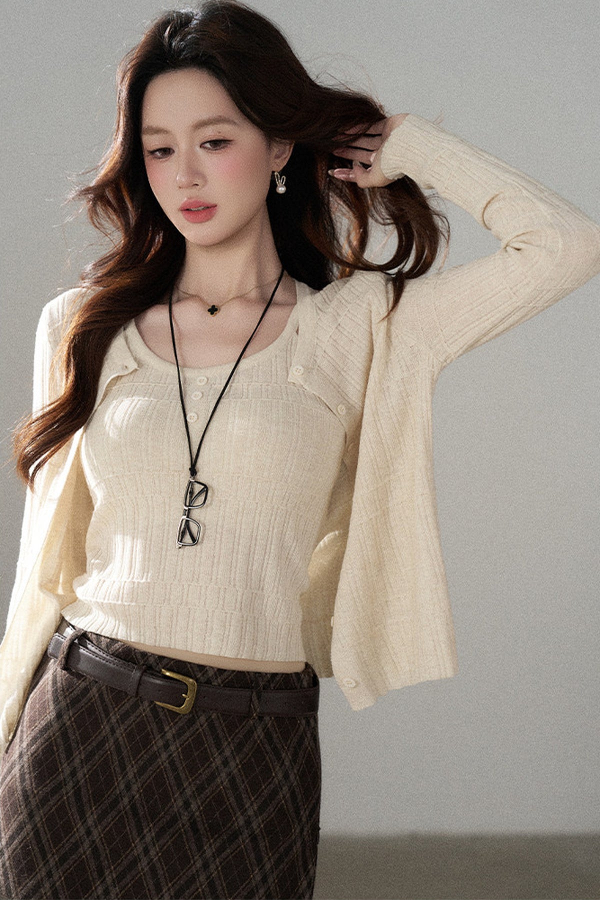 Sophisticated Knitted Cardigan Two-Piece Set