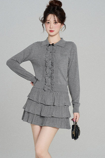 Miu-Style Knit Top and Tiered Skirt Set-Up