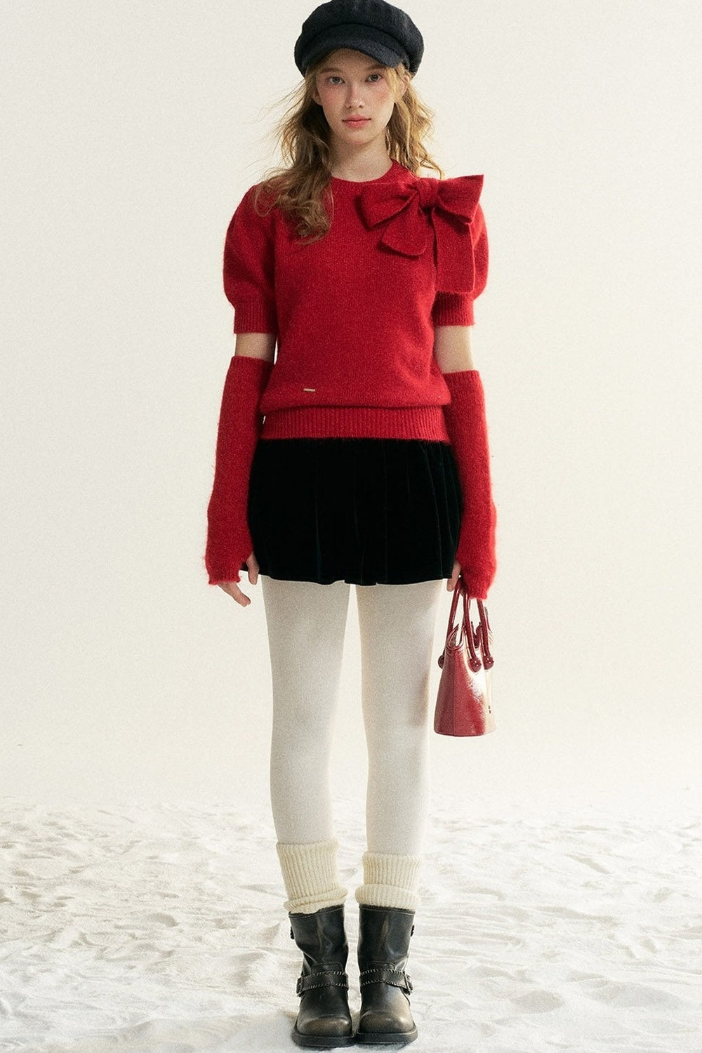 Bowknot Puff Sleeve Knitted Sweater