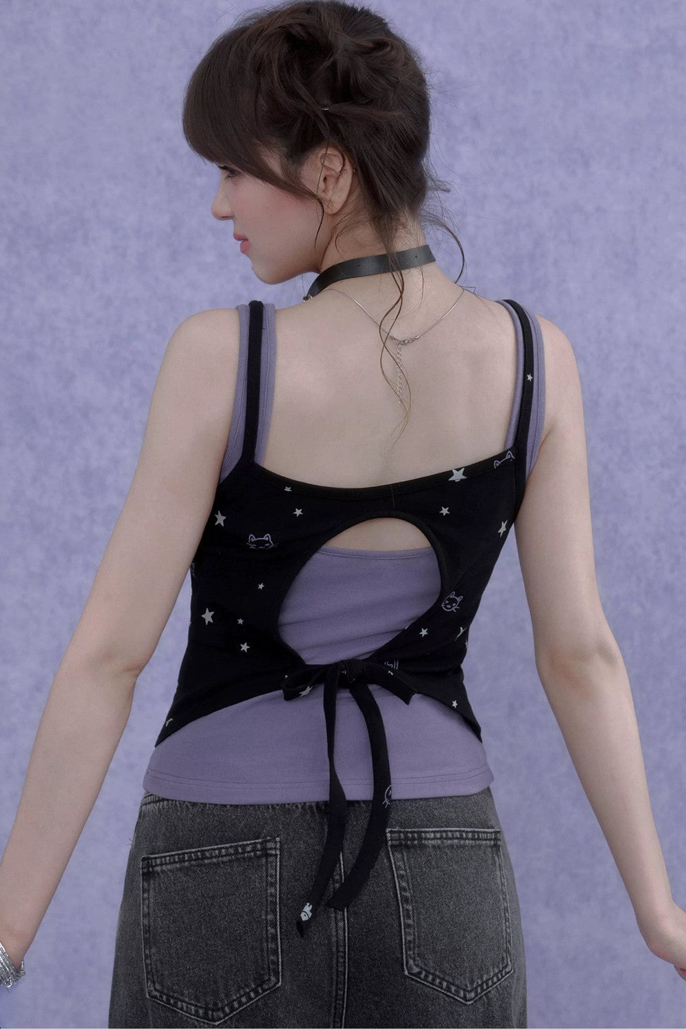 Black Purple Cutout Camisole Set