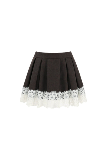 Coffee Lace Splicing Jacket and Skirt Set-Up
