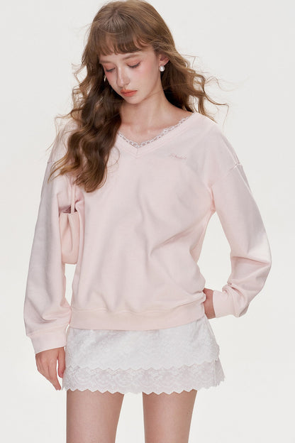 Romantic Lace Bow Sweatshirt