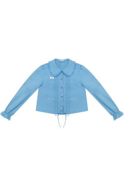 Tassel Doll Collar Puff Sleeve Shirt