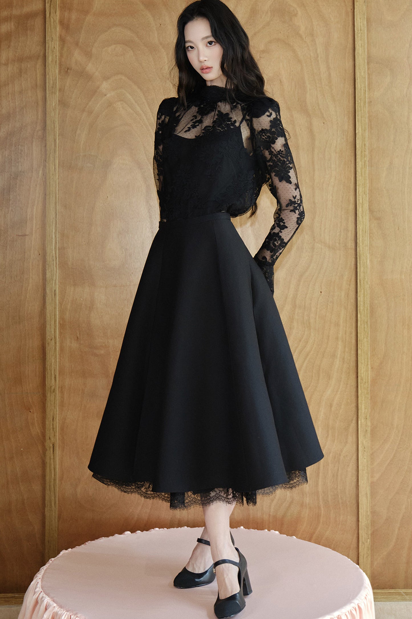 Blusa in rete e pizzo francese