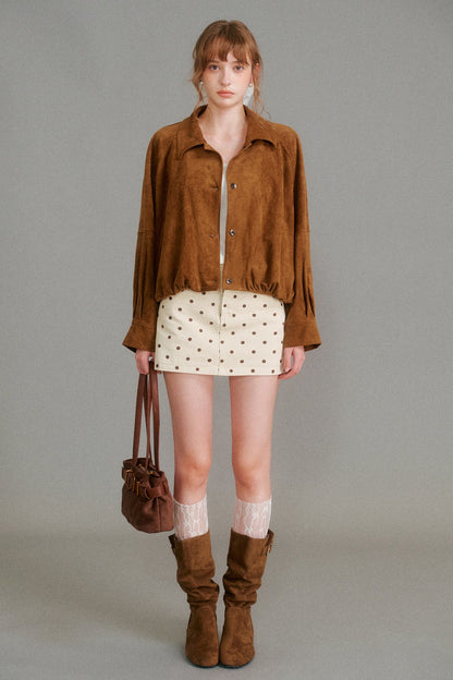 Retro Lapel Pleated Short Suede Jacket