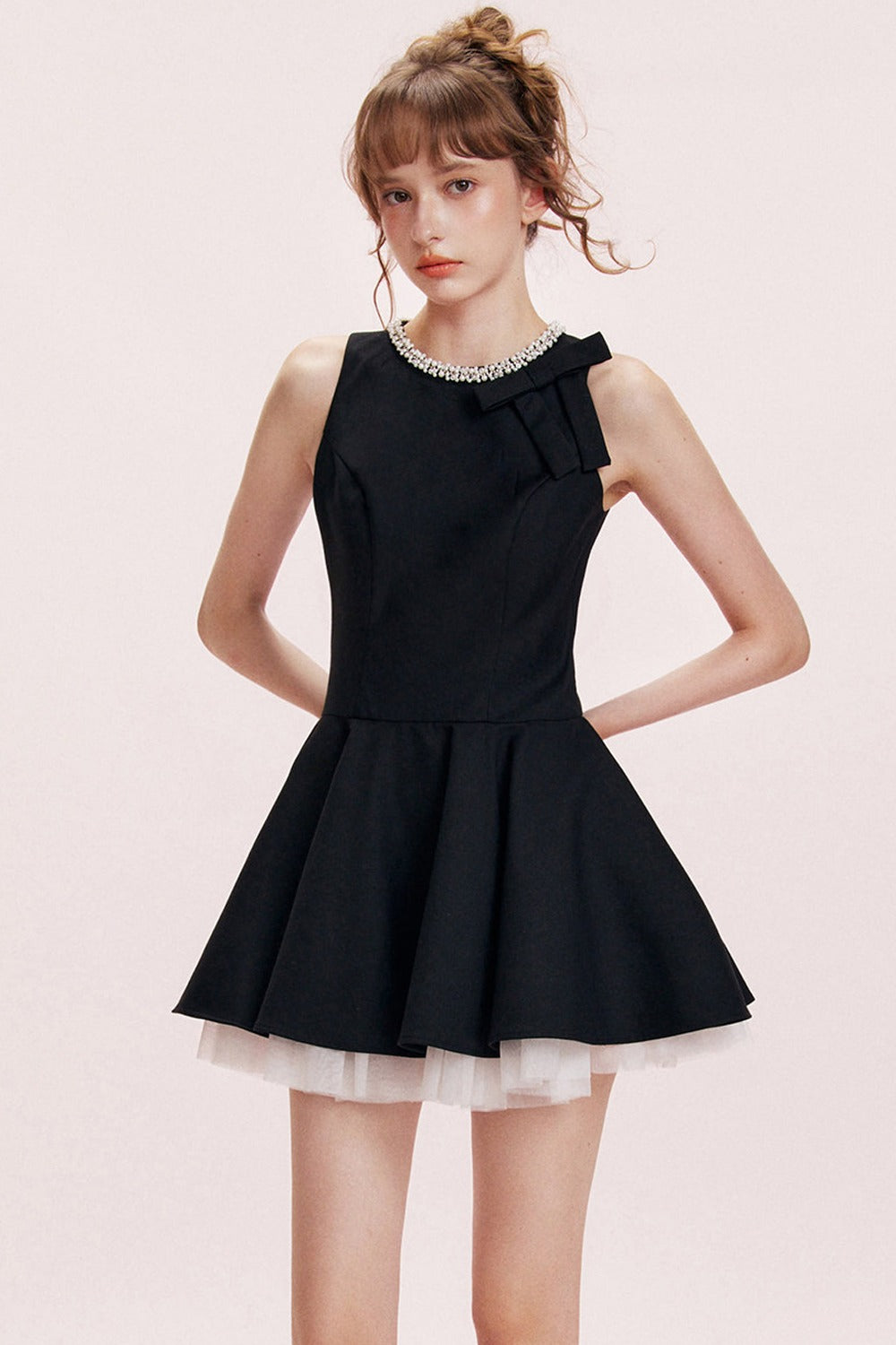 Rhinestone Bow A-Line Dress