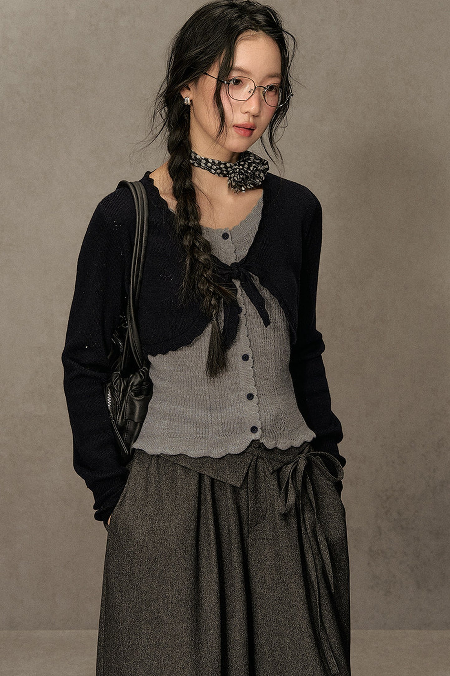 Short V-Neck Knit Cardigan