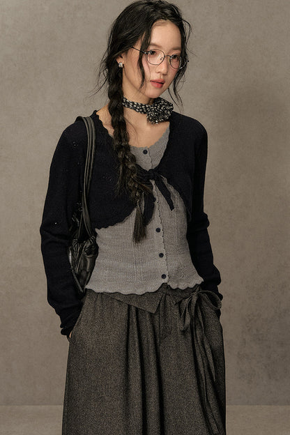 Short V-Neck Knit Cardigan