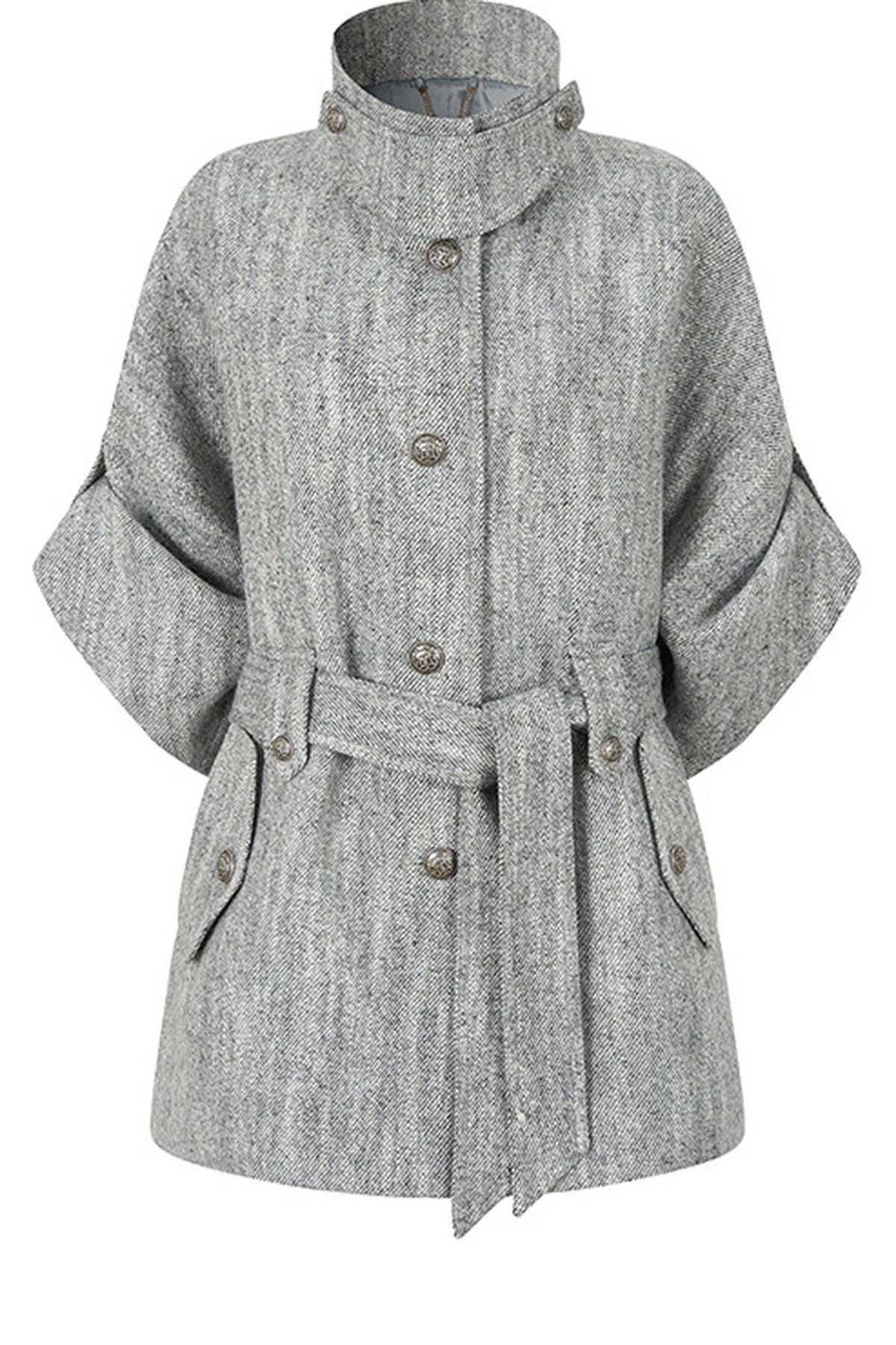 Stand Collar Batwing Wool Cape Jacket
