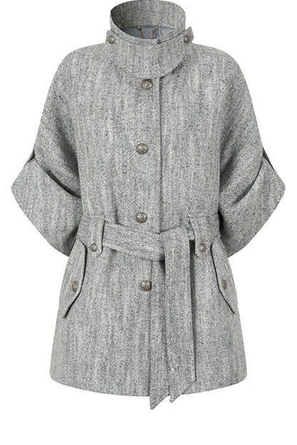 Stand Collar Batwing Wool Cape Jacket