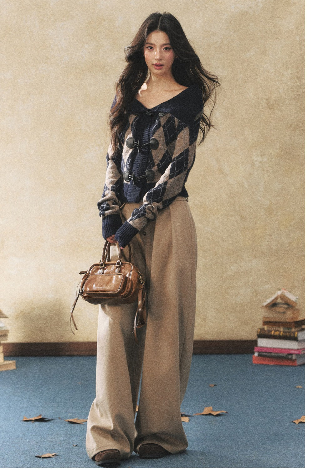 Khaki Wide-Leg Casual Pants