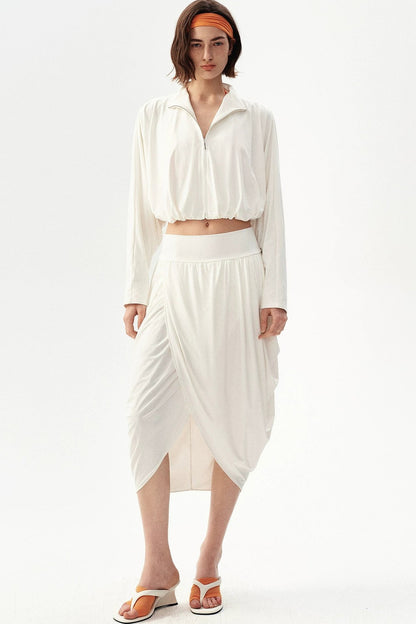 Irregular Pleated Draped Midi Skirt