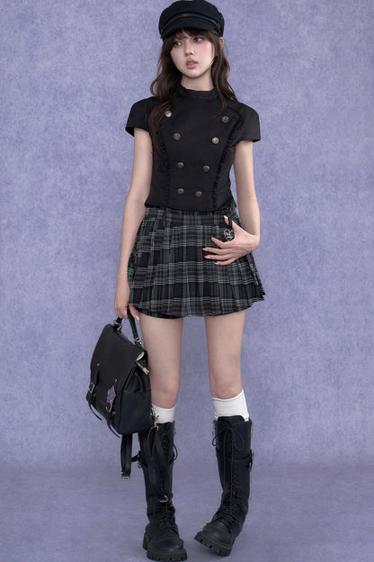 Black Double-Breasted Stand Collar Shirt