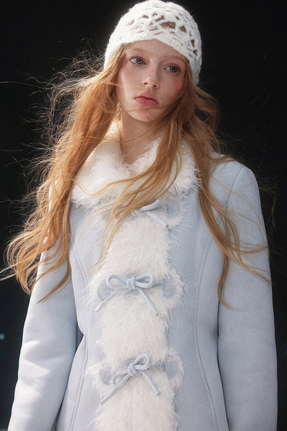 Bowknot Faux Fur Padded Coat