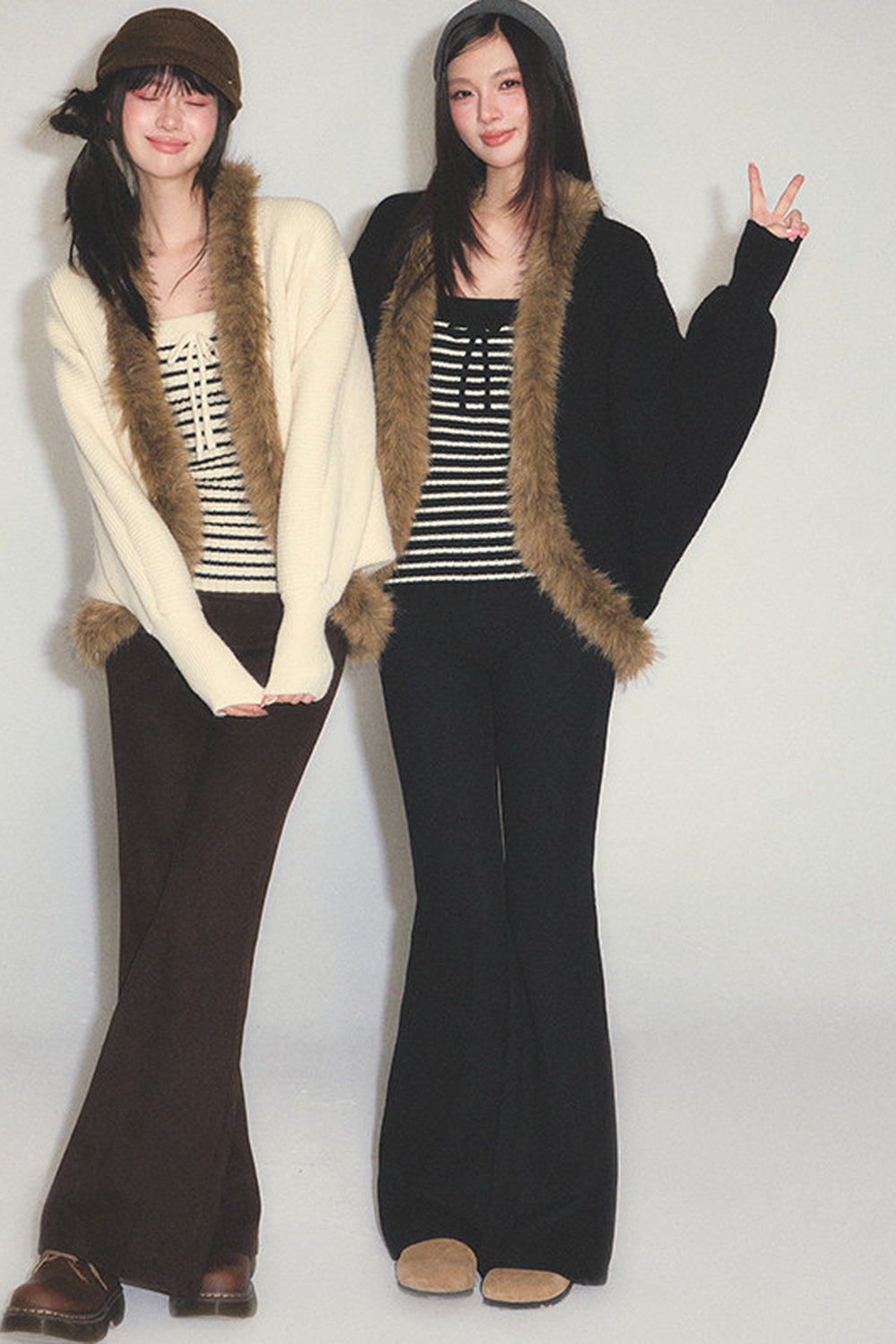 Striped Tube Top and Knit Cardigan Set