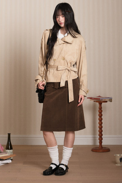 Double-Breasted Suede Trench Coat