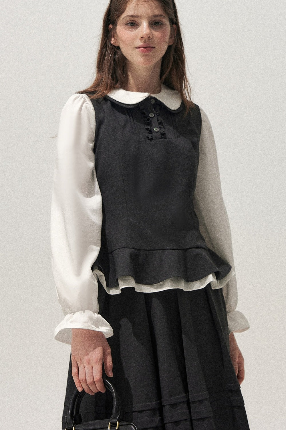 Retro Lace Hem Vest and Skirt Set-Up