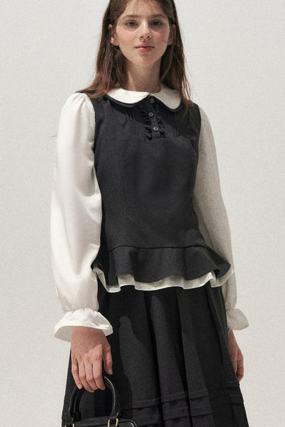 Retro Lace Hem Vest and Skirt Set-Up