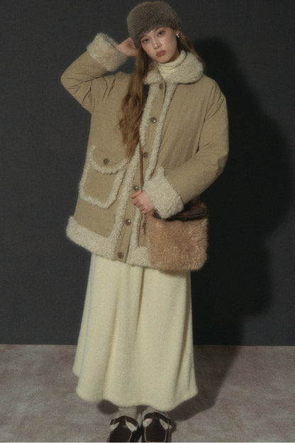 Long Plush Collar Down Jacket