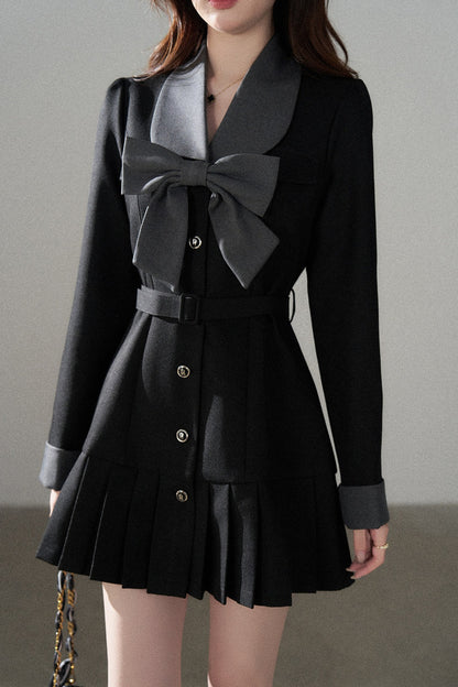 Black Bow Pleated Dress