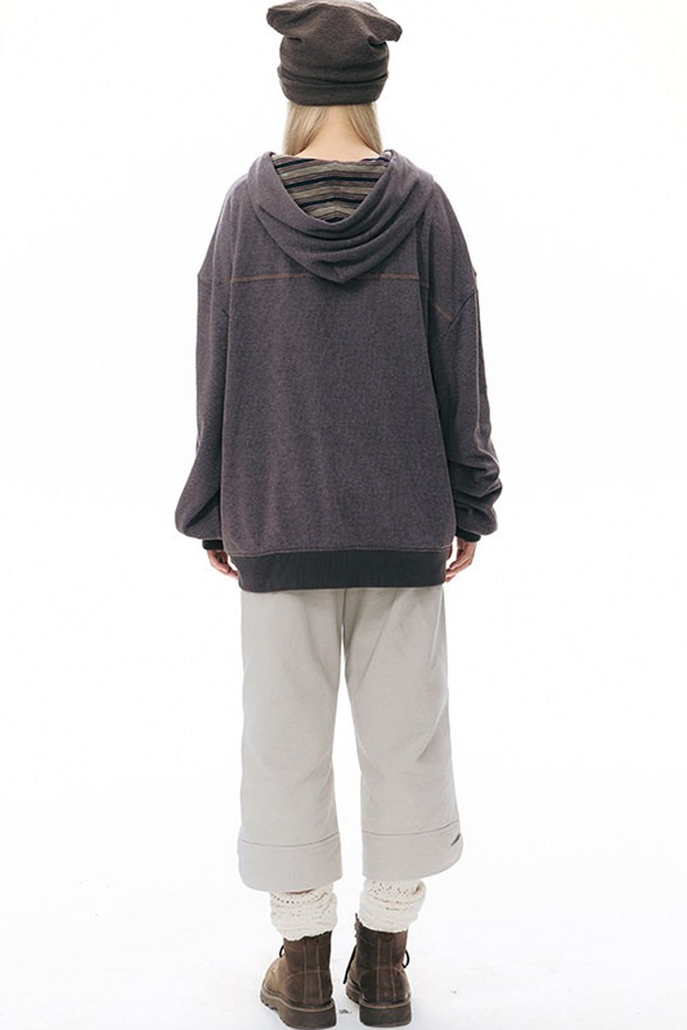 Reversible Striped Hooded Knit Cardigan