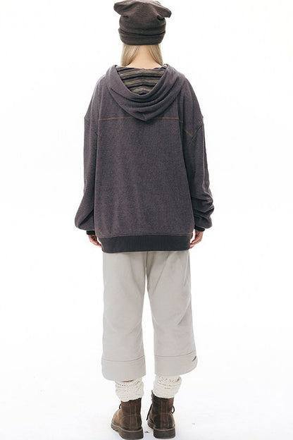 Reversible Striped Hooded Knit Cardigan