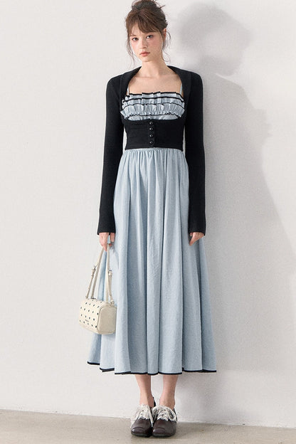 Slim Knit Cardigan and Ruffle Dress Set