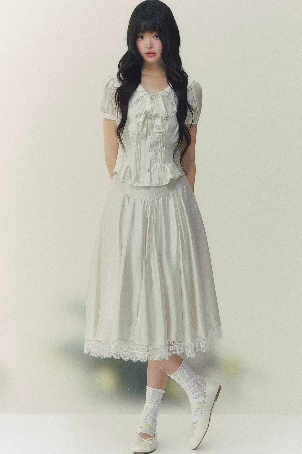 Pure White Tulip Shirt Skirt Set-Up