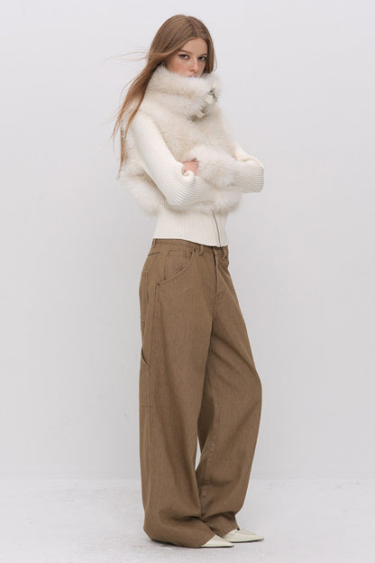 Layered-Look Fur Patchwork Knit Jacket