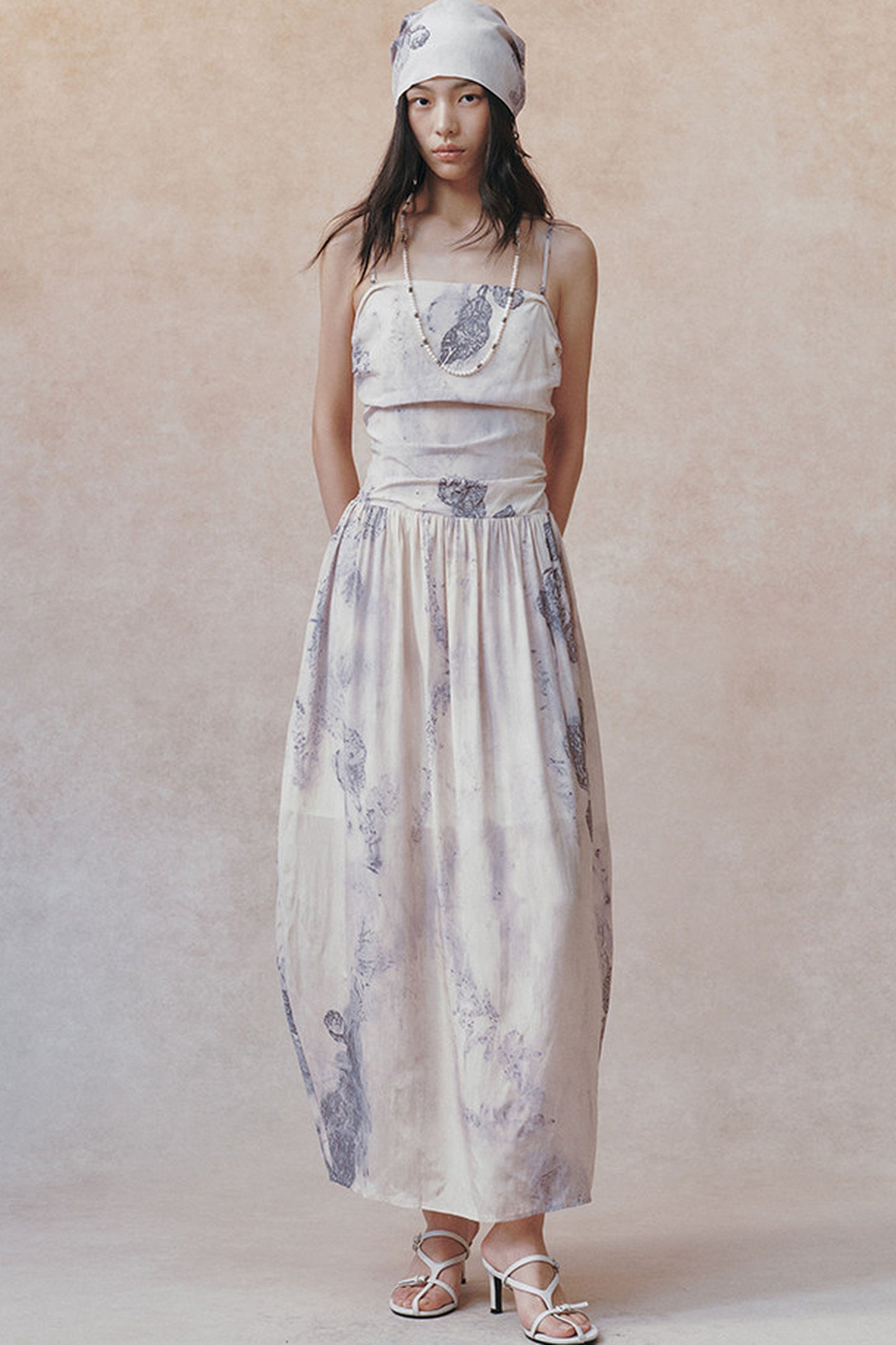Ink Wash Plant Print Ribbon Dress