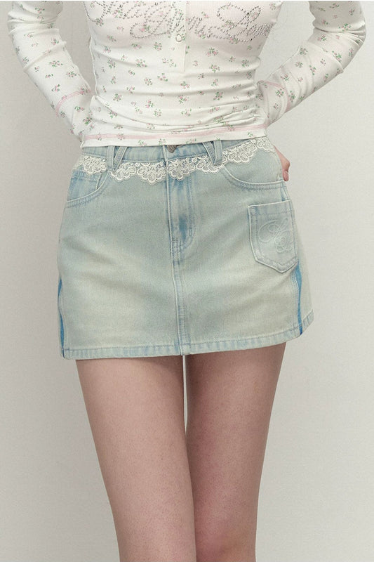 Lace Patchwork A-Line Short Skirt