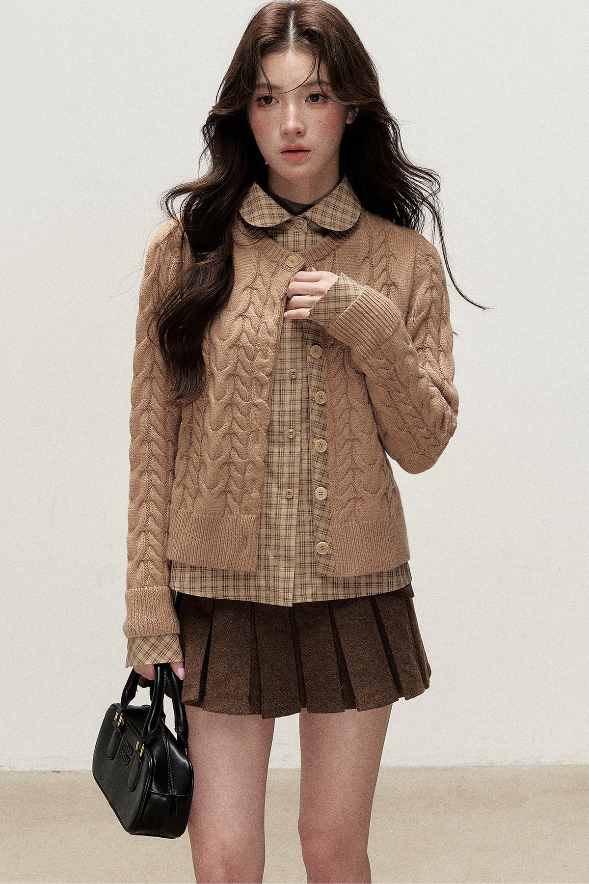 Plaid Layered-Look Knit Top