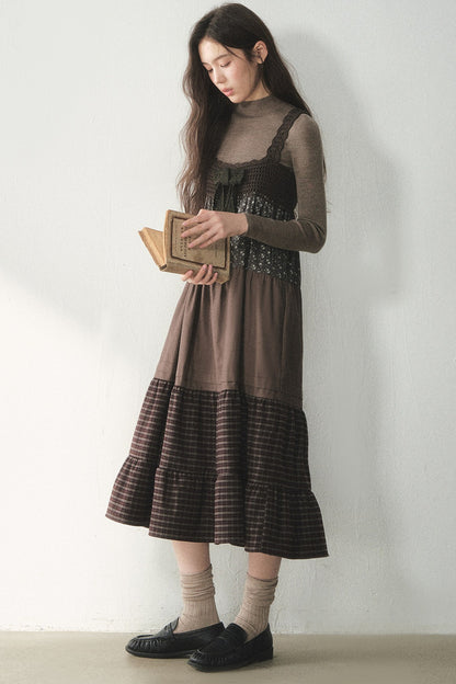 Floral Plaid Patchwork Cake Dress