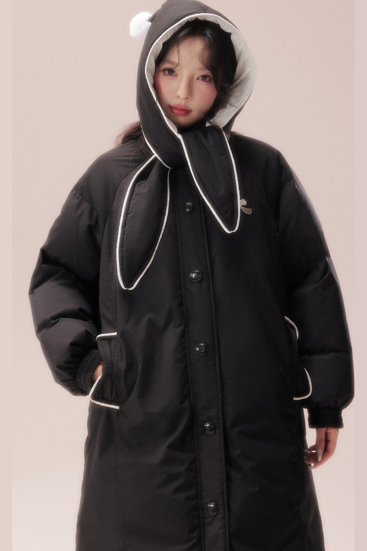 Cute Fur Ball Scarf Hat Long White Duck Down Jacket