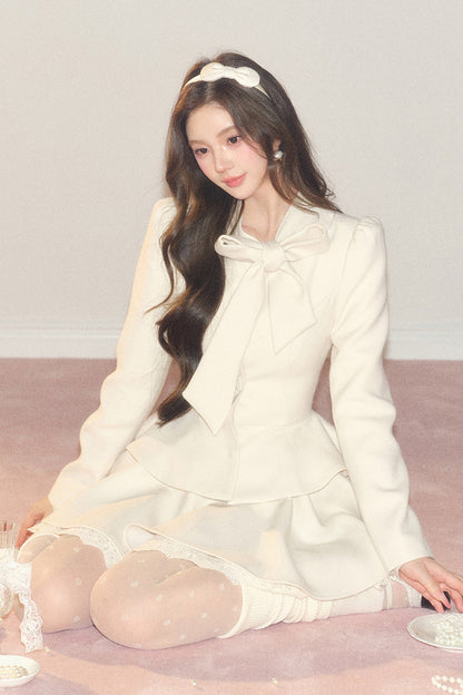 French Hepburn Style Imitation Wool Top and Skirt Set-Up