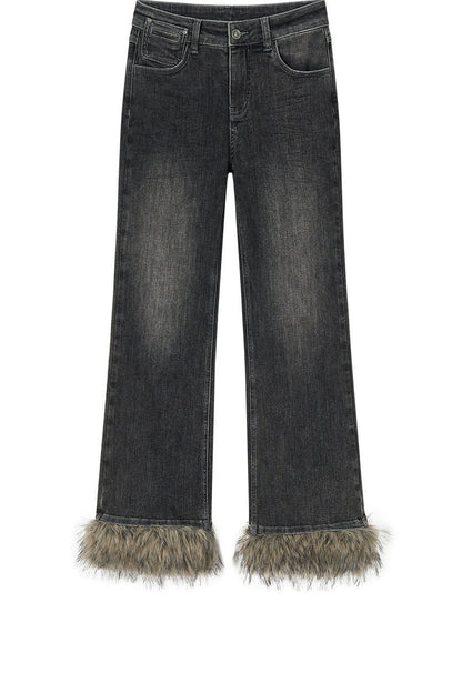 Detachable Frayed Hem Washed Flared Jeans