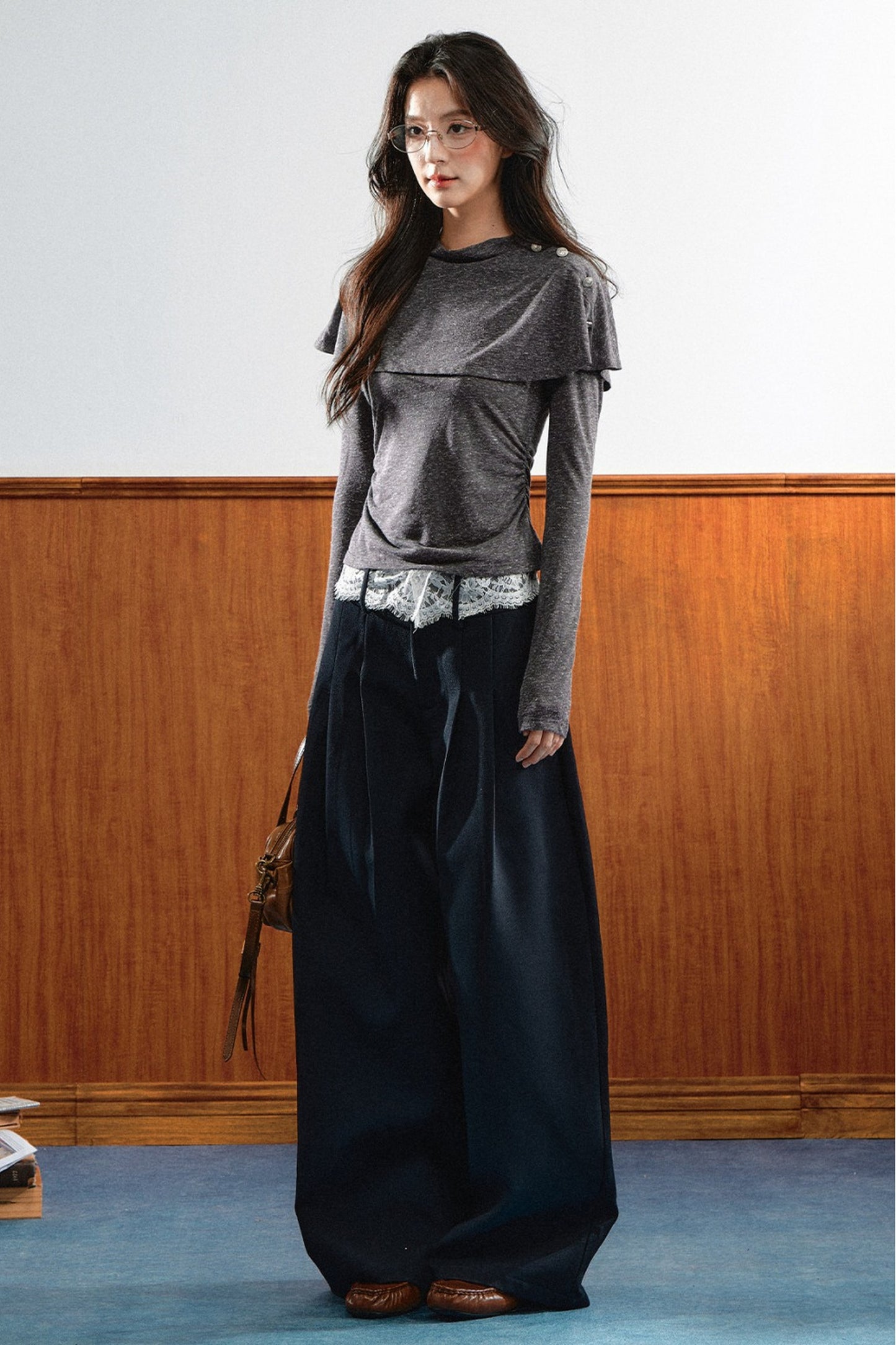 Double-Layer Pleated Knit Sweater