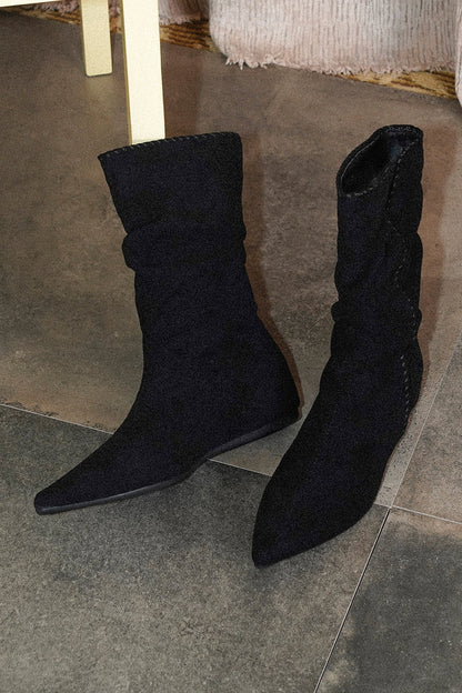 Retro Suede Western Mid-Calf Boots