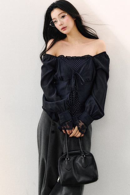 Polka Dot Knit Layered-Look Blouse