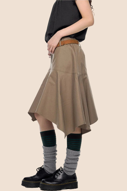 Brown A-Line Midi Skirt