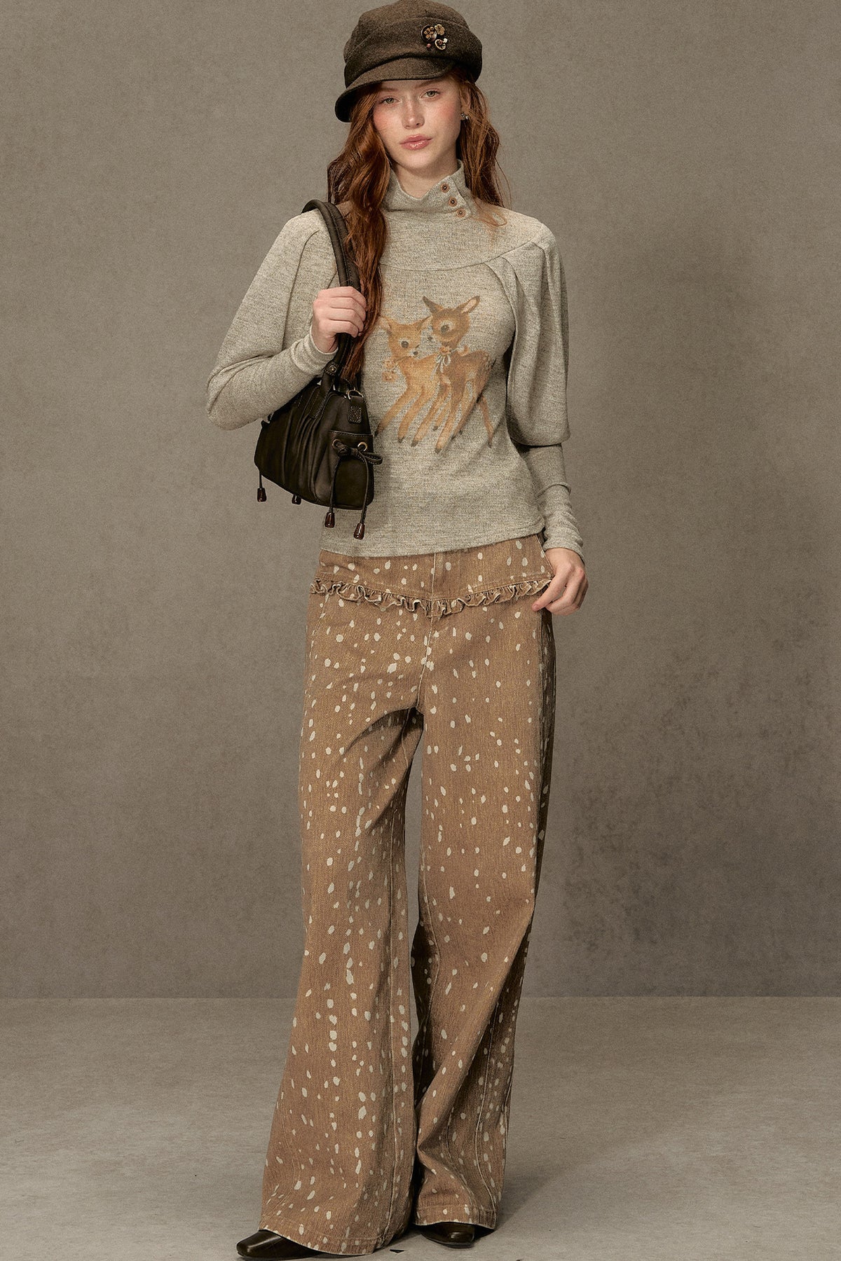 Spotted Ruffle Wide-Leg Pants